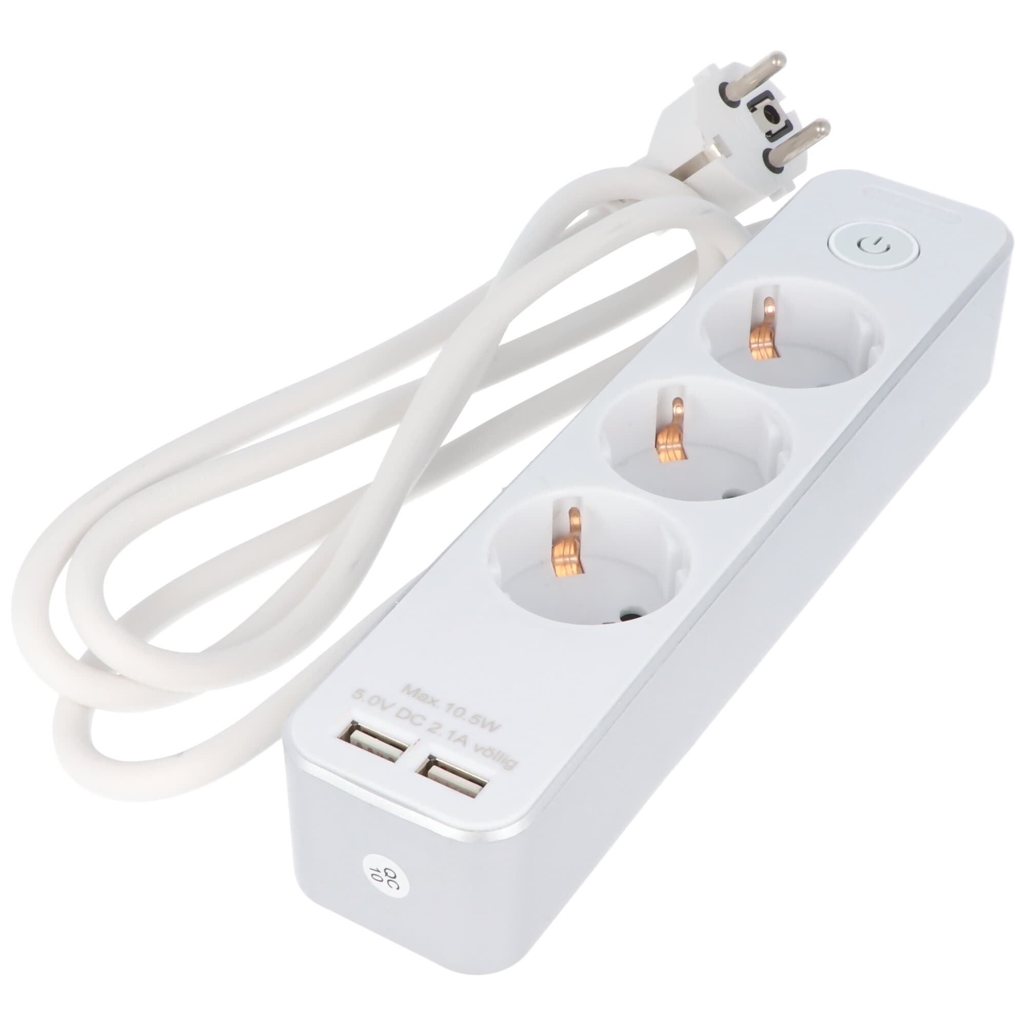 Prise de courant à 3 voies avec interrupteur et 2 ports USB, pour connecter jusqu'à trois appareils électriques et deux appareils USB, avec