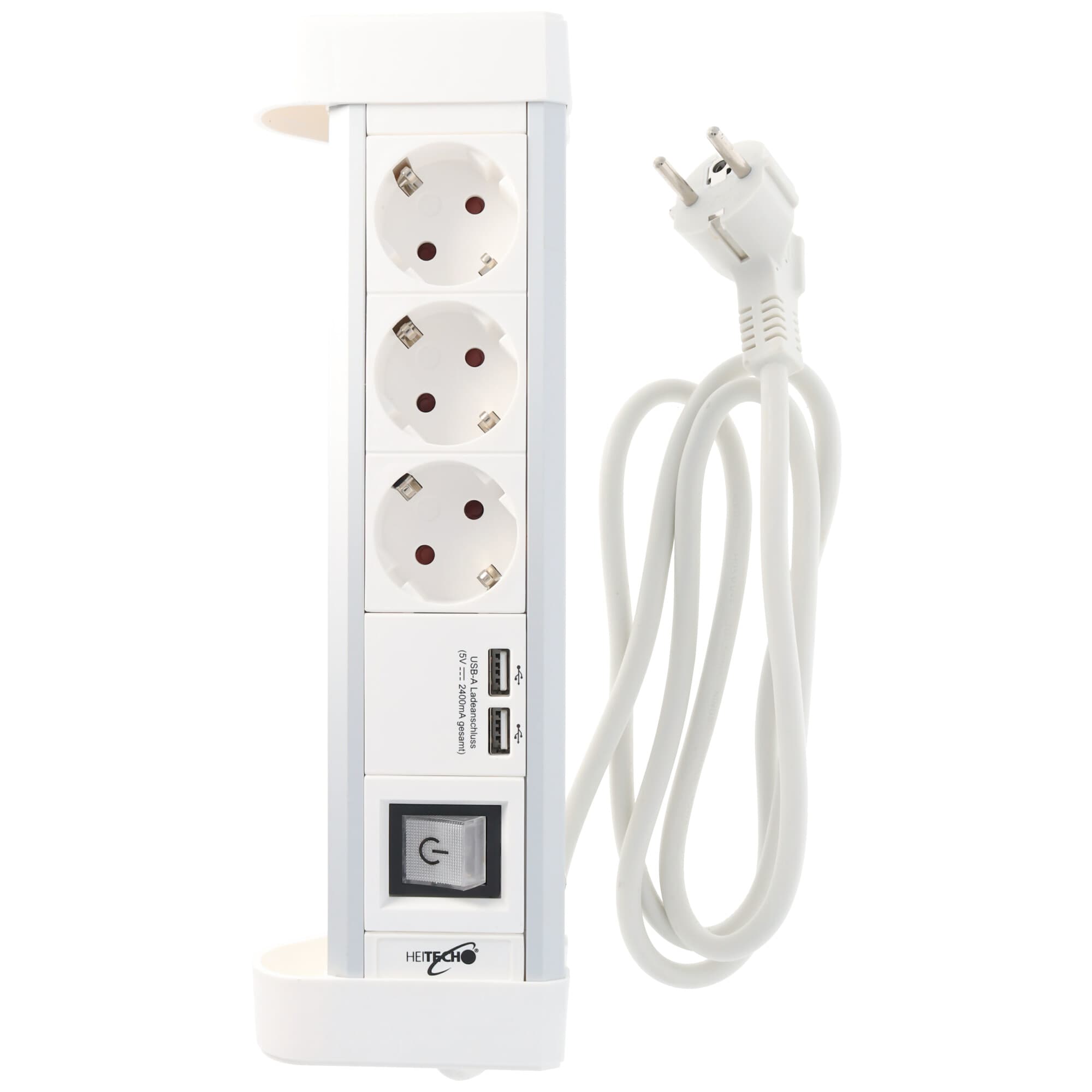 Barrette de prises de table à 3 voies 2 prises de charge USB, avec sécurité enfants, avec base ergonomique
