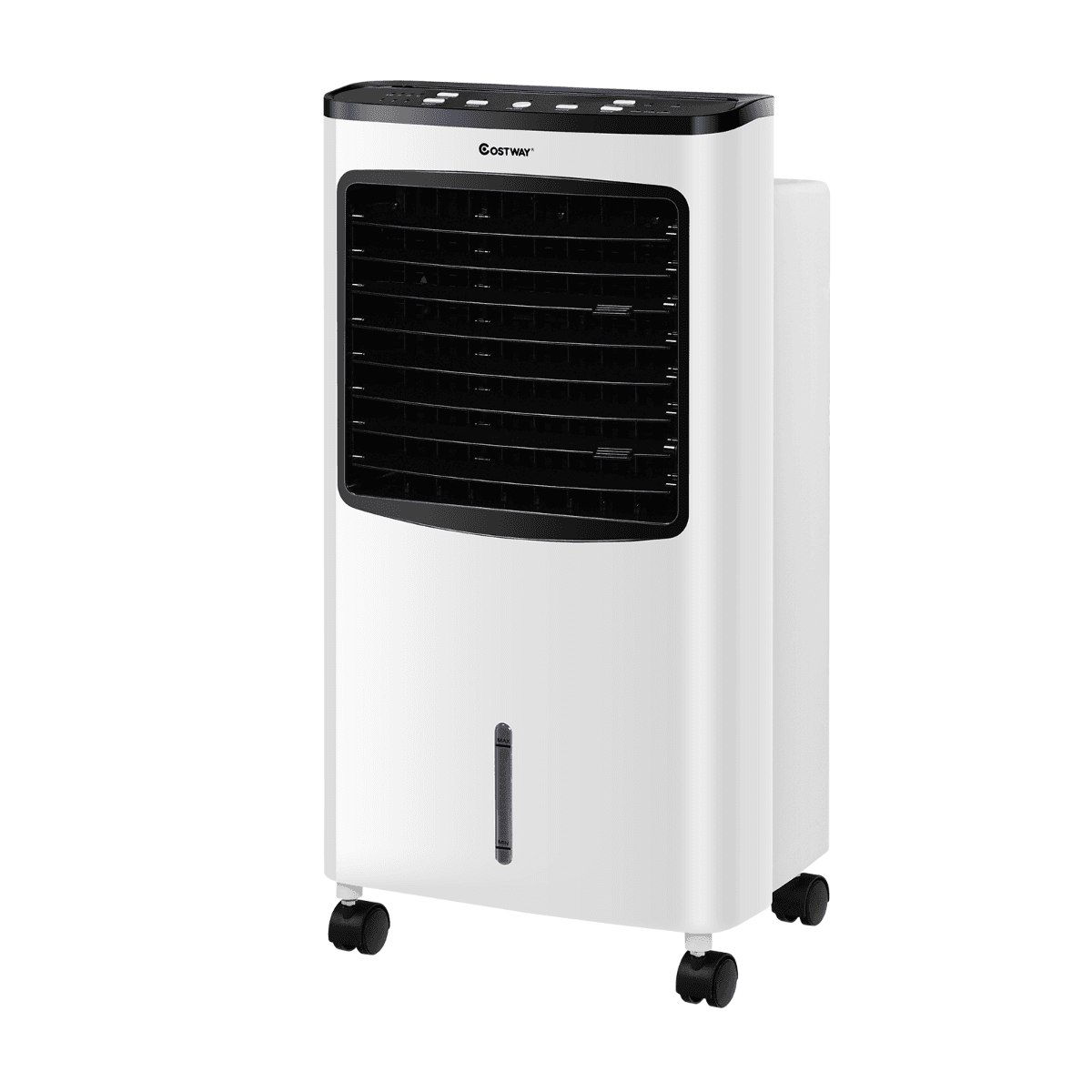 CostwayClimatiseur d'Air 75W Mobile 4 en 1 avec Télécommande Minuterie 7,5H Réservoir d’eau 8L 38x28,5x74cm Noir + Blanc