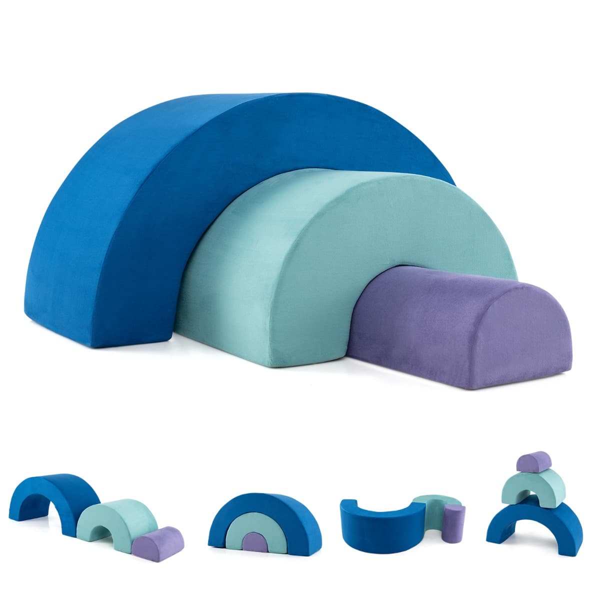 CostwayJeu d'Escalade Arc-en-ciel Blocs d'Escalade en Mousse avec Housses Lavables en Machine Équipement de Jeu Doux Canapé pour 3+ Ans Coloré