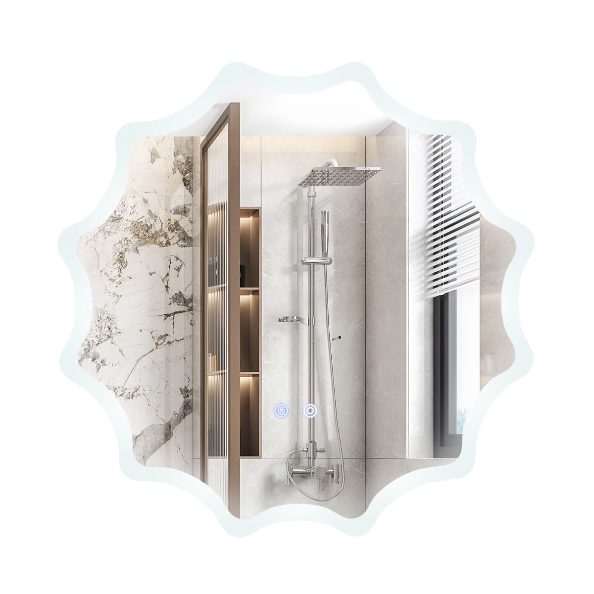 CostwayMiroir Mural Rond avec 3 Couleurs de Lumière et Anti-buée Miroir de Maquillage Éclairé à Intensité Variable avec Bouton Tactile Intelligent