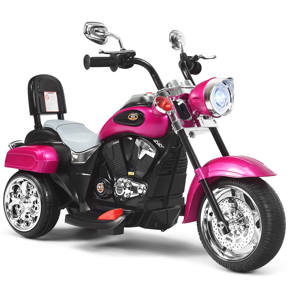CostwayMoto Électrique Scooter 3 Roues pour Enfants 6V 3 Km/h Effet Sonore et Lumineux 3 Ans + Style de Chopper Rose