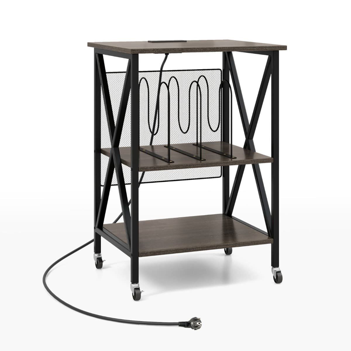 CostwaySupport pour Tourne-disque Support pour Platine avec Station de Charge Intégrée Table d'Appoint en Métal avec Séparateur Gris