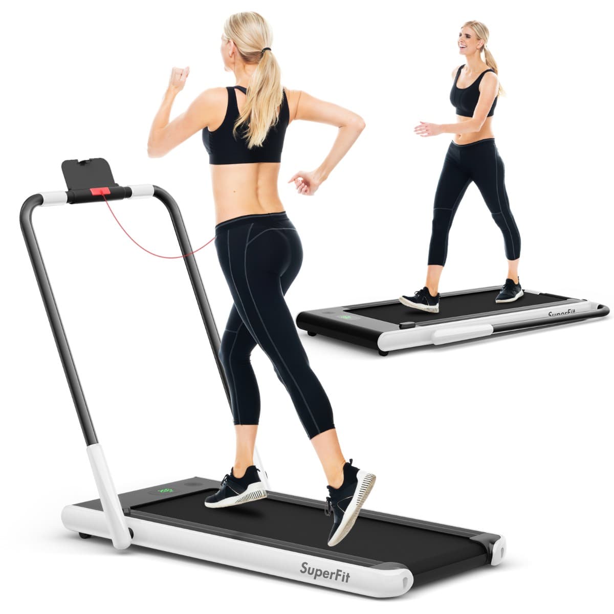 CostwayTapis de Course Pliable 2 en 1 Tapis Roulant Électrique Motorisé 1-12 KM/H avec Télécommande Écran LED Blanc