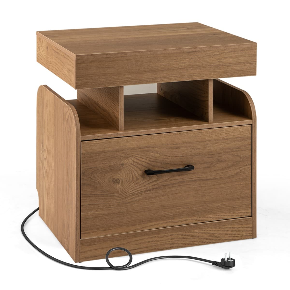 CostwayTable de Chevet avec Station de Charge Table de Nuit avec Rangement Table avec 2 prises de courant 1 port USB et 1 port USB-C Naturel