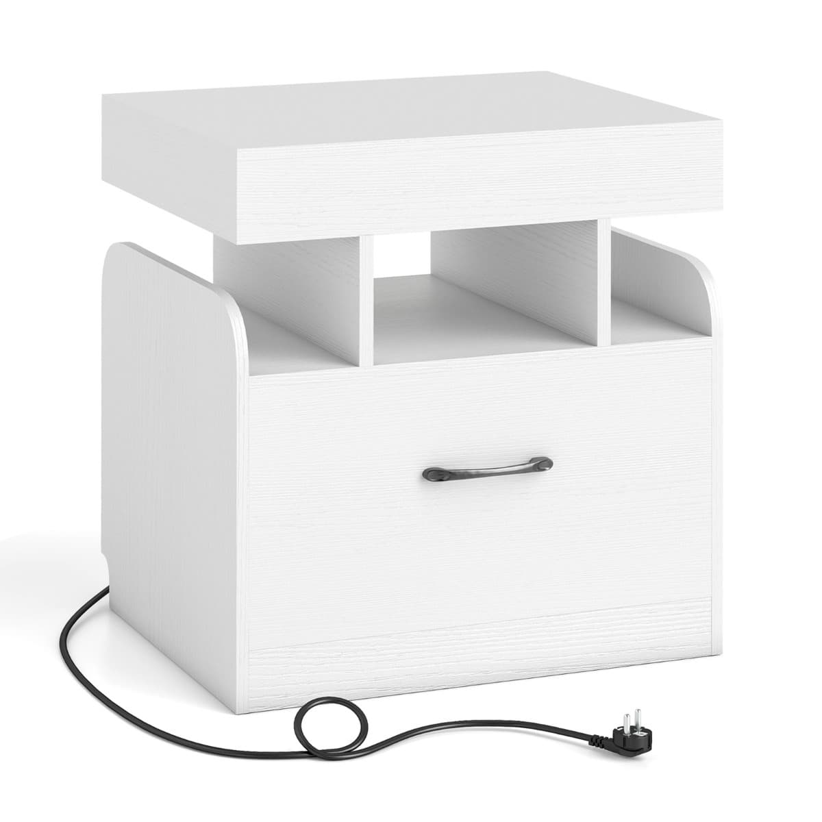 CostwayTable de Chevet avec Station de Charge Table de Nuit avec Rangement Table avec 2 prises de courant 1 port USB et 1 port USB-C Blanc